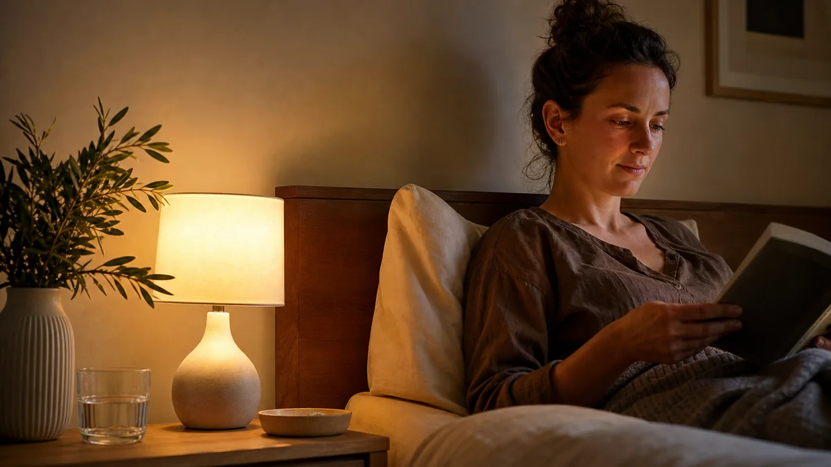 bedside lamp warm light shown in the real-life setting: Late-night reading should not light the whole room or require reaching behind furniture.