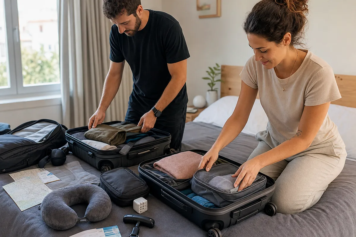 independent travelers considering lightweight carry on luggage in an everyday setting