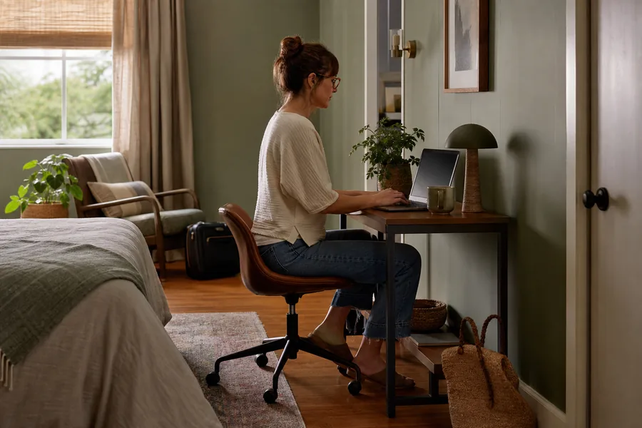 apartment and guest-room workers comparing compact desk small space for a guest room needs to become a focused workspace without losing its original purpose.