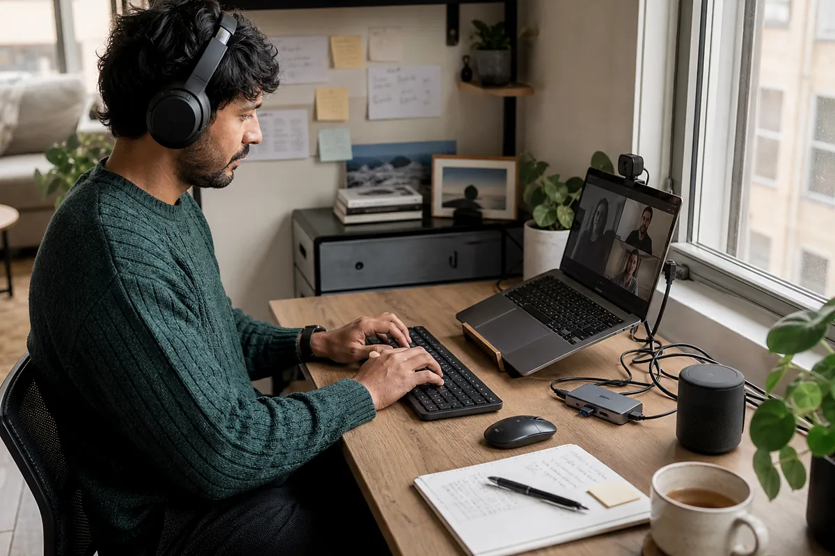 small-space workers considering compact wireless keyboard in an everyday setting