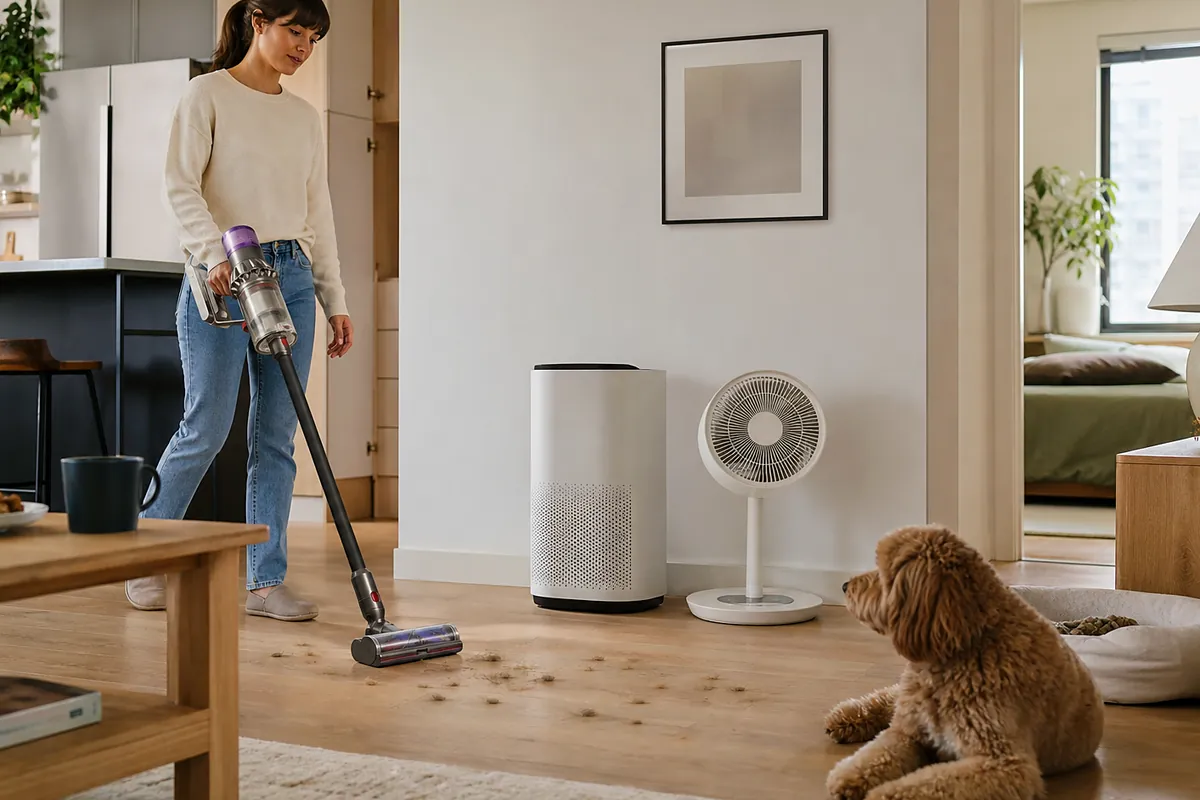 busy homes and pet owners considering cordless stick vacuum in an everyday setting