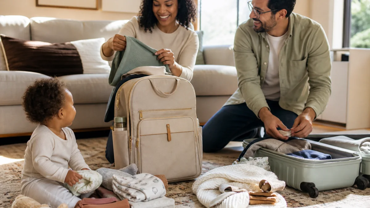 convertible diaper backpack shown in the real-life setting: A bag carries diapers today, snacks next year, and family travel essentials after that.