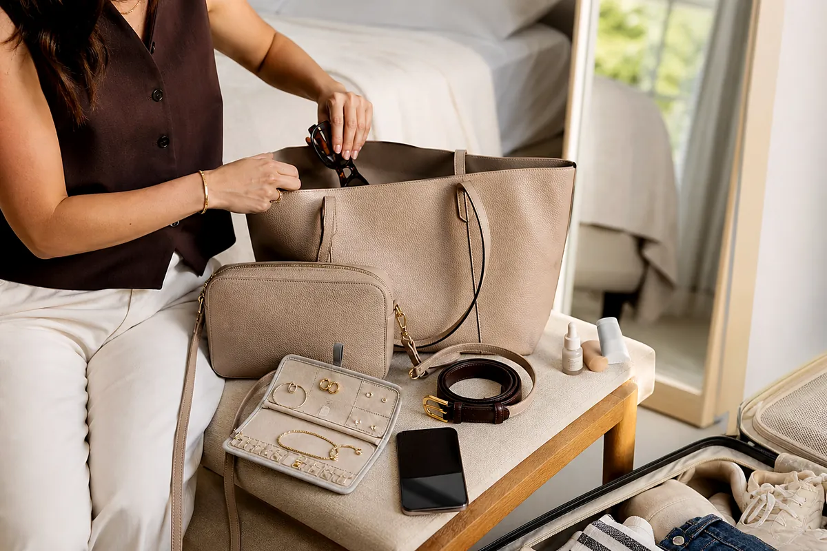 commuters and caregivers considering structured everyday tote bag in an everyday setting