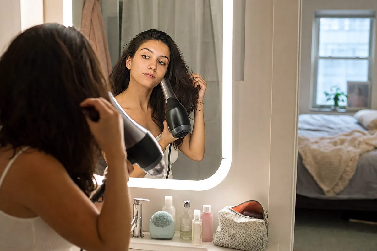 device-curious skincare users considering gentle facial cleansing brush in an everyday setting