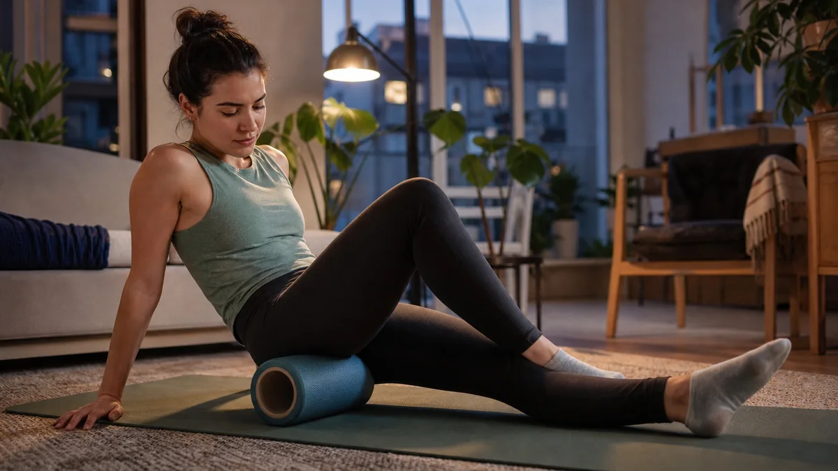 medium density foam roller shown in the real-life setting: A short evening recovery routine needs enough pressure to feel useful without becoming an ordeal.