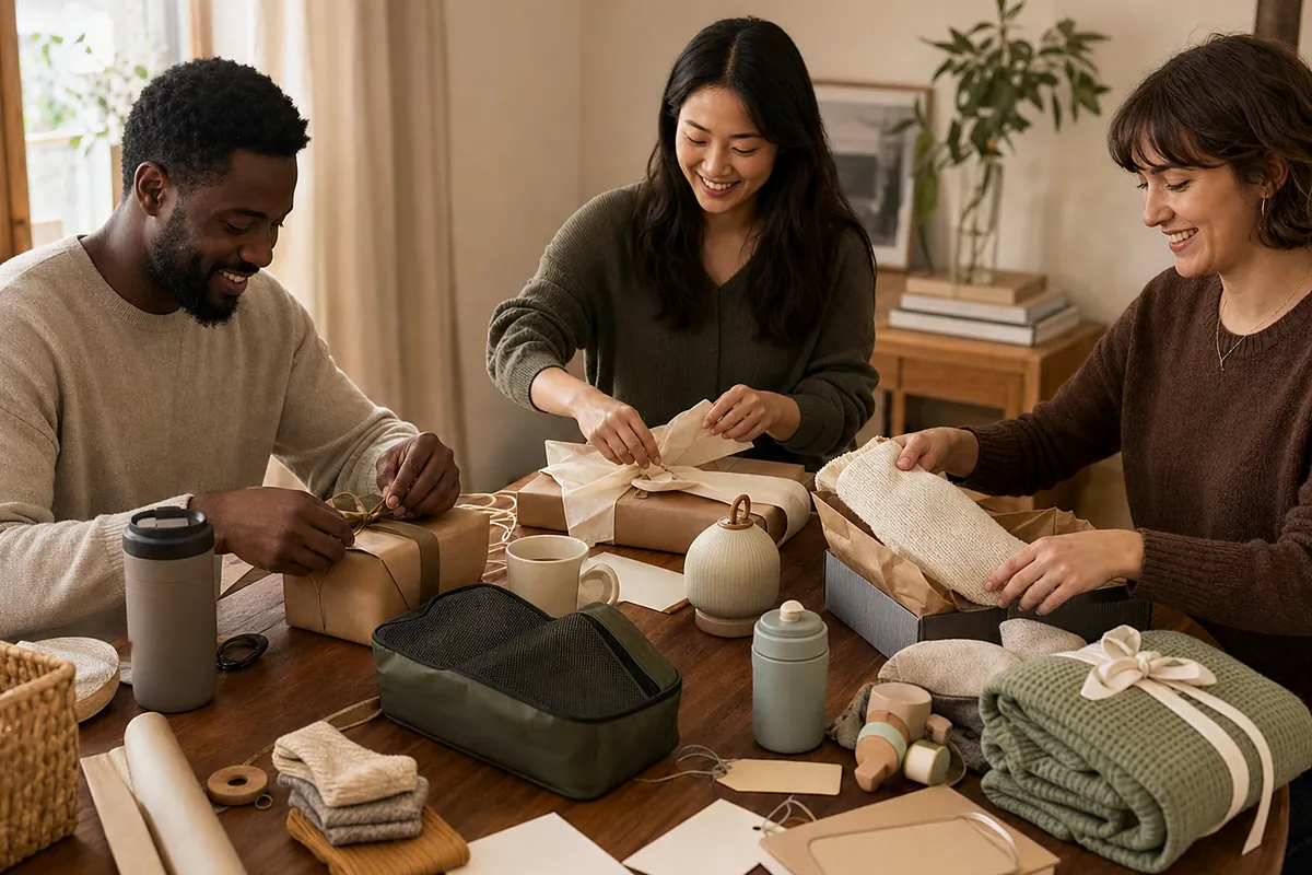 friends and relatives of new parents considering useful gifts for new parents in an everyday setting