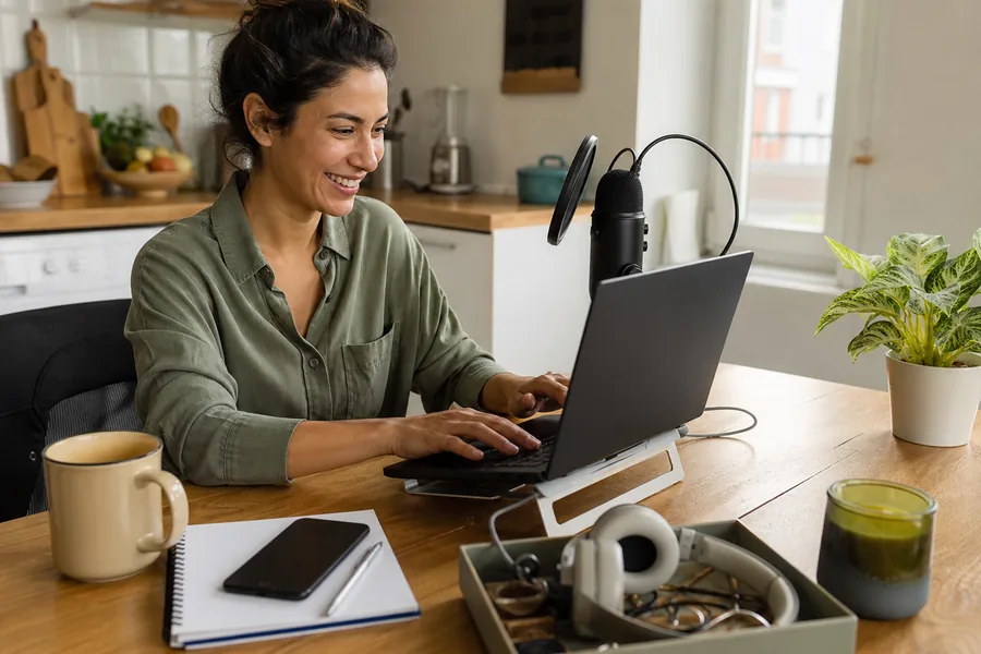 remote-working friends comparing work from home gifts useful for their office is part desk, part kitchen corner, and part daily command center.