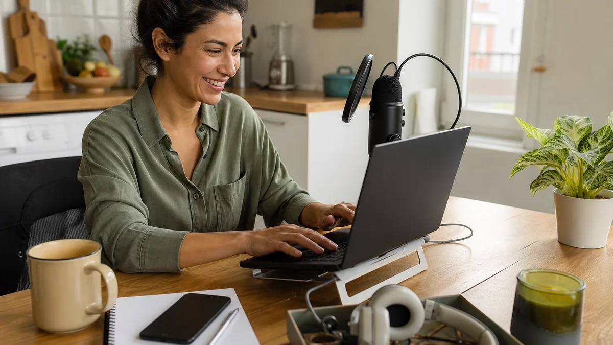 work from home gifts useful shown in the real-life setting: Their office is part desk, part kitchen corner, and part daily command center.