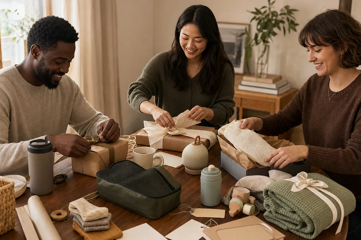 friends of new renters considering useful housewarming gifts in an everyday setting