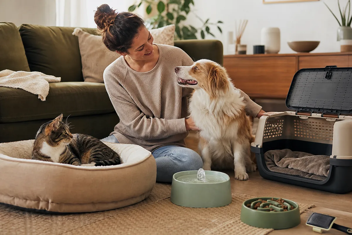 pet owners with fabric furniture considering reusable pet hair remover in an everyday setting
