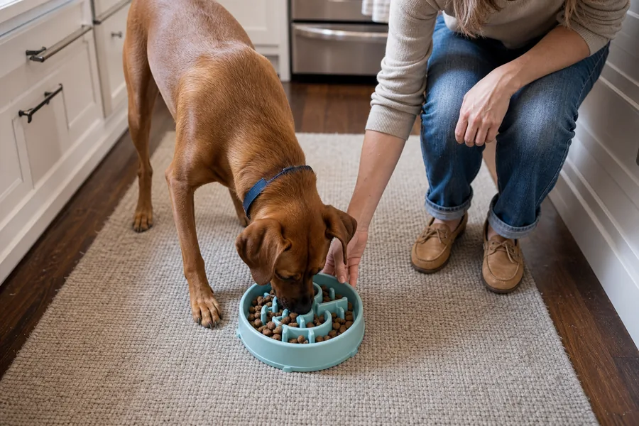 fast-eating dogs comparing dog slow feeder bowl for a dog finishes a normal portion in moments and turns every meal into a frantic event.