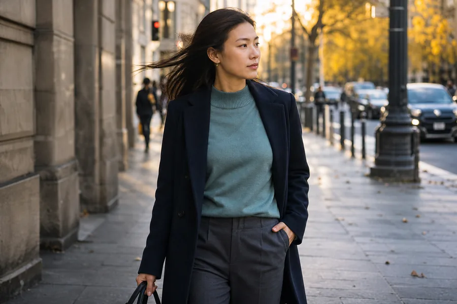 cold-weather layerers comparing soft lightweight sweater for a sweater needs to fit under a coat outdoors and remain comfortable in an overheated office.