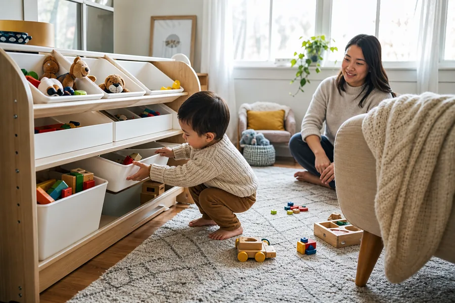 families building routines comparing open toy storage organizer for cleanup only works when children can see where pieces belong and reach the containers safely.