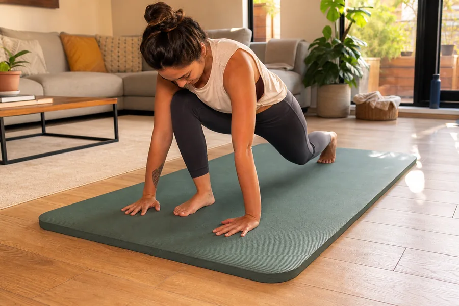 home mobility and yoga users comparing thick yoga mat non slip for morning mobility happens on tile or wood, where knees and wrists notice every pressure point.